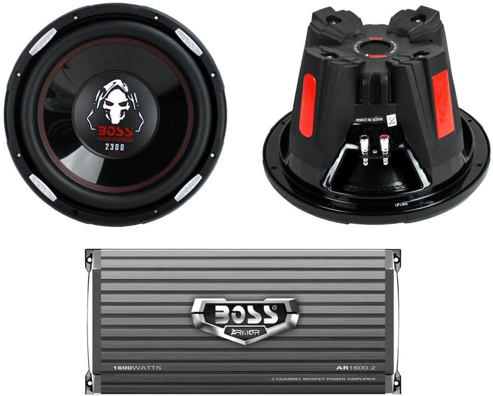 Boss P126DVC 12 in. 2300-Watt Car Subwoofers Subs + AR16002 2 Channel Amplifier Amp