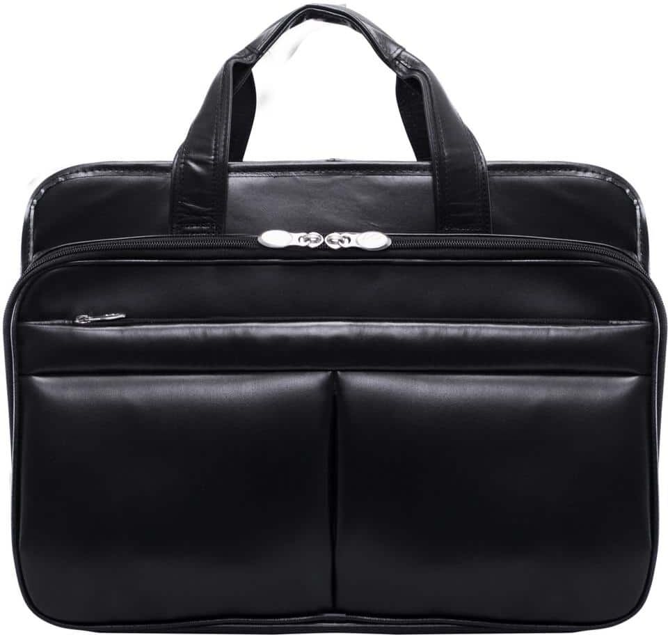 McKLEIN Walton 17 in. Black Top Grain Cowhide Leather Expandable Double Compartment Laptop Briefcase