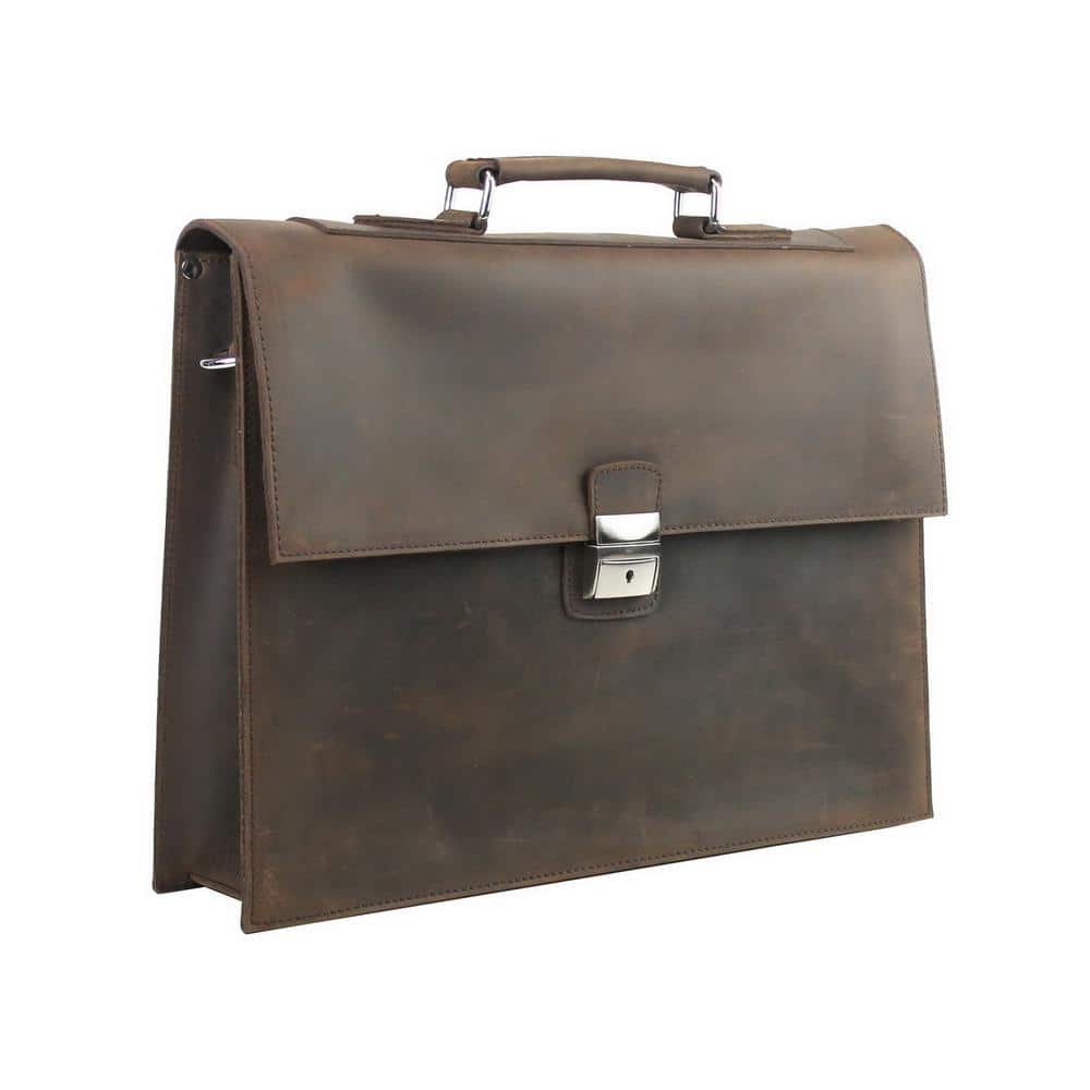 Vagarant 15 in. Slim Full Grain Leather Briefcase Laptop Bag with Latch Lock