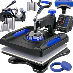 VEVOR 15 in. x 15 in. Heat Press Machine 8 in 1 Shirt Printing Machine 800 Watt Dual-Tube Heating Sublimation Machine, Blue