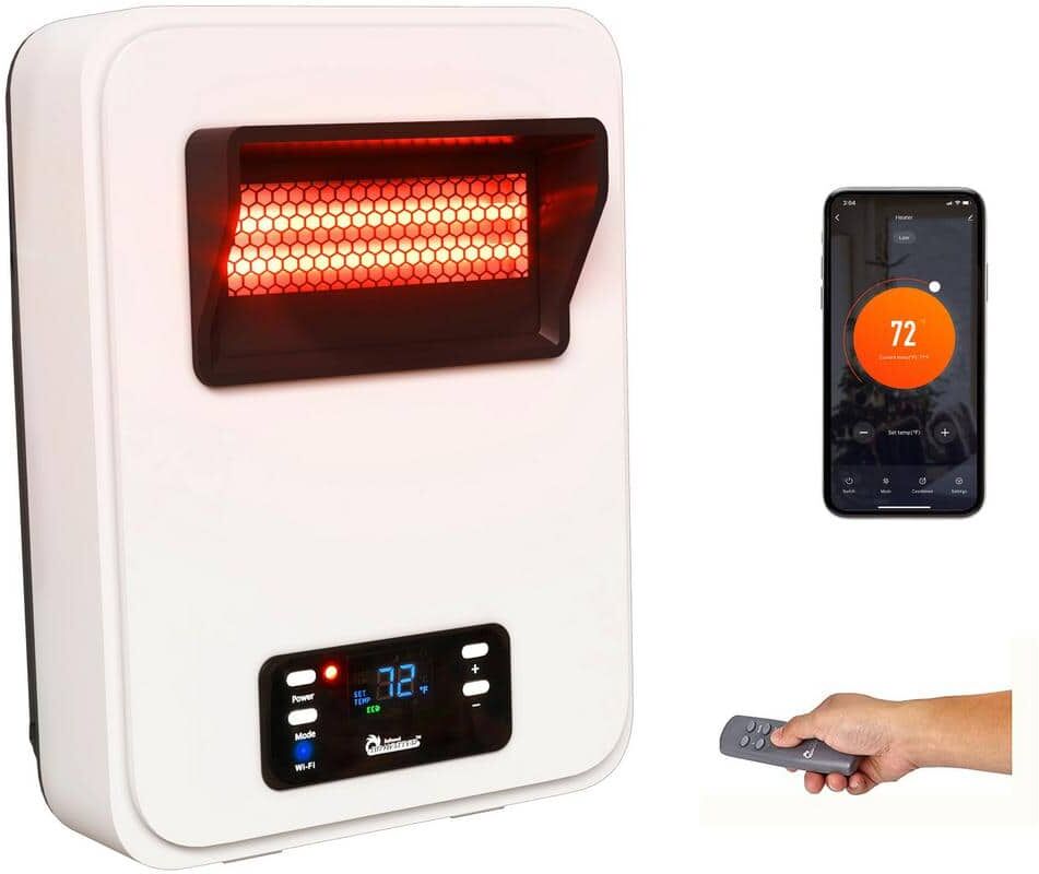 Dr Infrared Heater 1500-Watt White Wall Hung or Wall Mount Electric Compact Space Heater Dual System w/ Infrared and Fan Forced, WiFi, RC