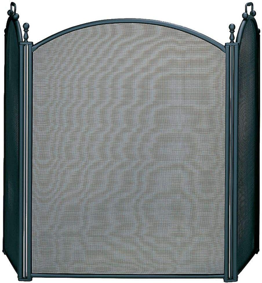 UniFlame Black Large 52 in. W Steel Frame 3-Panel Fireplace Screen with Heavy Guage Woven Mesh