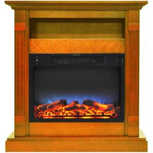 Cambridge Sienna 34 in. Electric Fireplace with Multi-Color LED Insert and Teak Mantel, Brown
