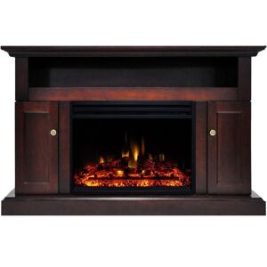 Cambridge Sorrento 47 in. Electric Fireplace Heater TV Stand in Mahogany with Enhanced Log Display and Remote Control, Brown