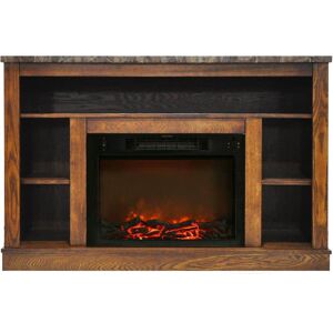 Cambridge 47 in. Electric Fireplace with 1500-Watt Charred Log Insert and A/V Storage Mantel in Walnut, Brown