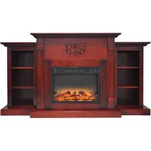 Cambridge Sanoma 72 in. Electric Fireplace in Cherry with Bookshelves and Enhanced Log Display, Red