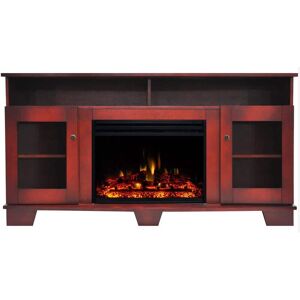 Cambridge Savona 59 in. Electric Fireplace Heater TV Stand in Cherry with Enhanced Log Display and Remote, Red