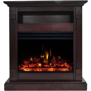 Cambridge Sienna 34 in. Electric Fireplace Heater in Mahogany with Mantel, Enhanced Log Display and Remote Control, Brown