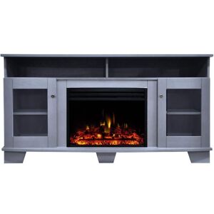 Cambridge Savona 59 in. Electric Fireplace with Enhanced Log Display, Multi-Color Flames and Remote in Blue, Slate Blue