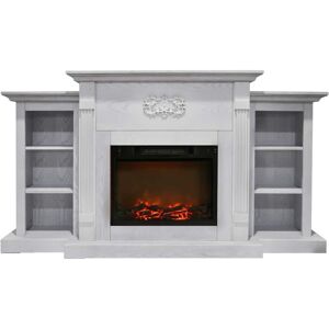 Cambridge Sanoma 72 in. Electric Fireplace in White with Built-in Bookshelves and a 1500-Watt Charred Log Insert