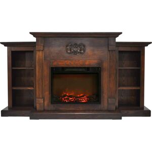 Cambridge Sanoma 72 in. Electric Fireplace in Walnut with Built-in Bookshelves and a 1500-Watt Charred Log Insert, Brown