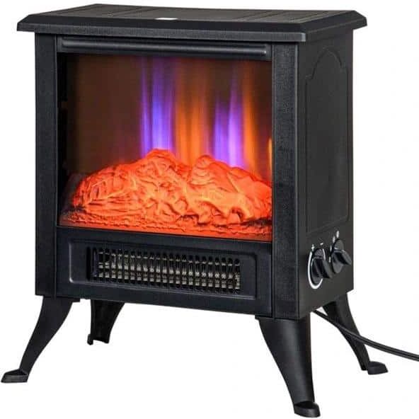 Etokfoks 1500-Watt Black Free Standing Electric Fireplace Stove Infrared Space Heater with Auto Shutoff and 3D Realistic Flames