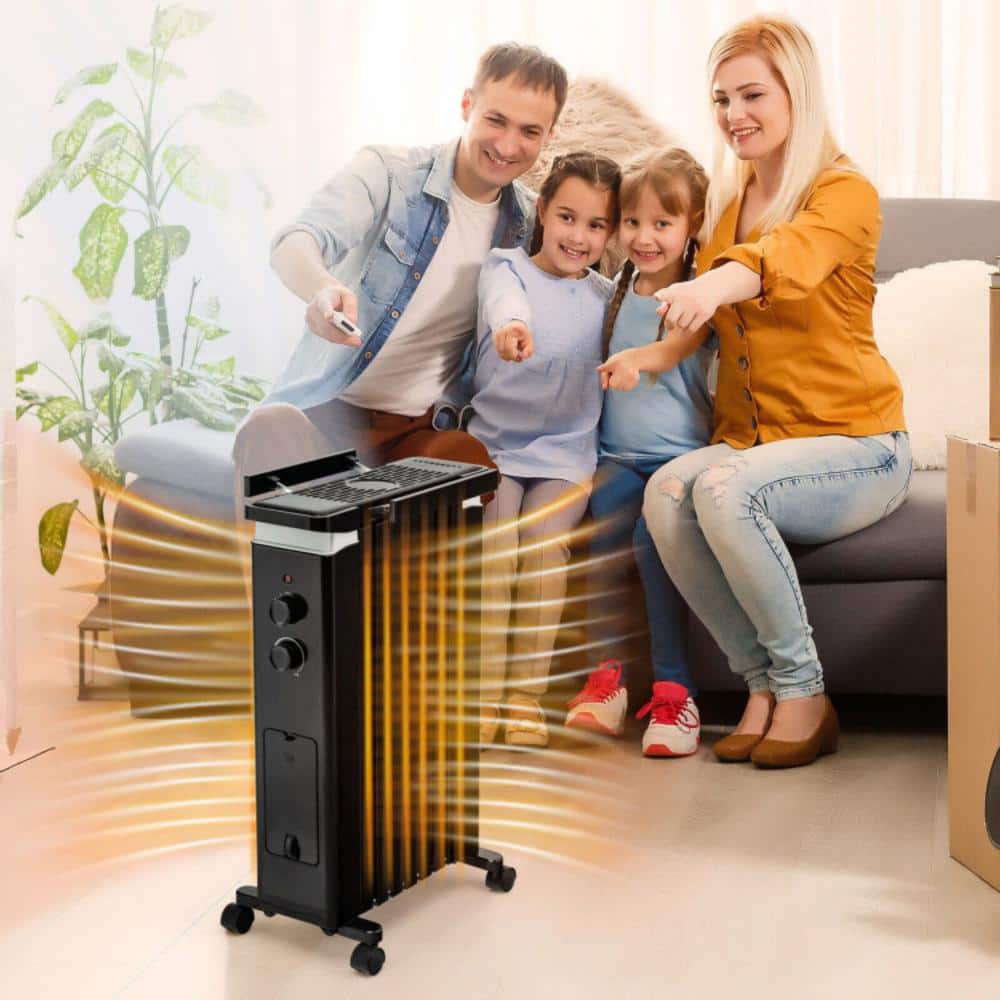 Clihome 1500-Watt Electric Oil-filled Radiant Space Heater Portable Space Heater with Humidification Box, 4 wheels and Handles