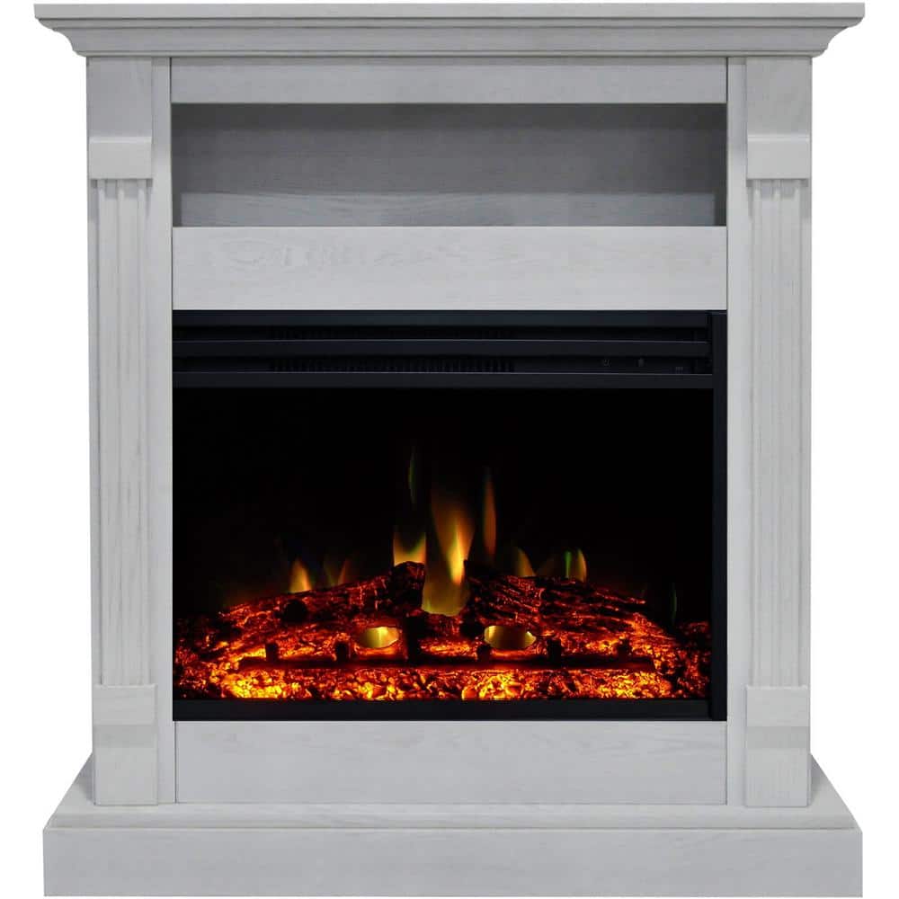 Cambridge Sienna 34 in. Electric Fireplace Heater in White with Mantel, Enhanced Log Display and Remote Control