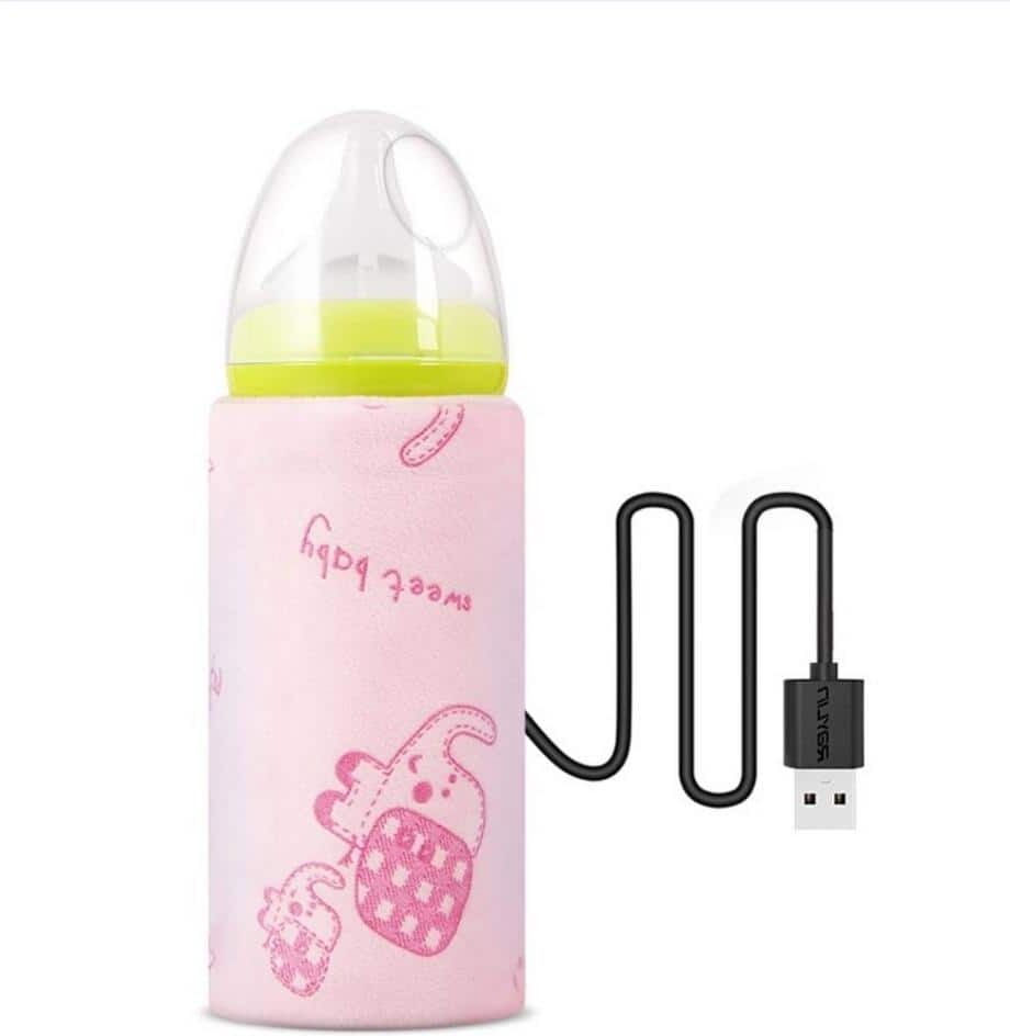 Aoibox Nursing Bottle Heater Insulated Bag Portable Usb Car Bottle Heater Warmer Milk Water Heated Bag for Baby in Pink