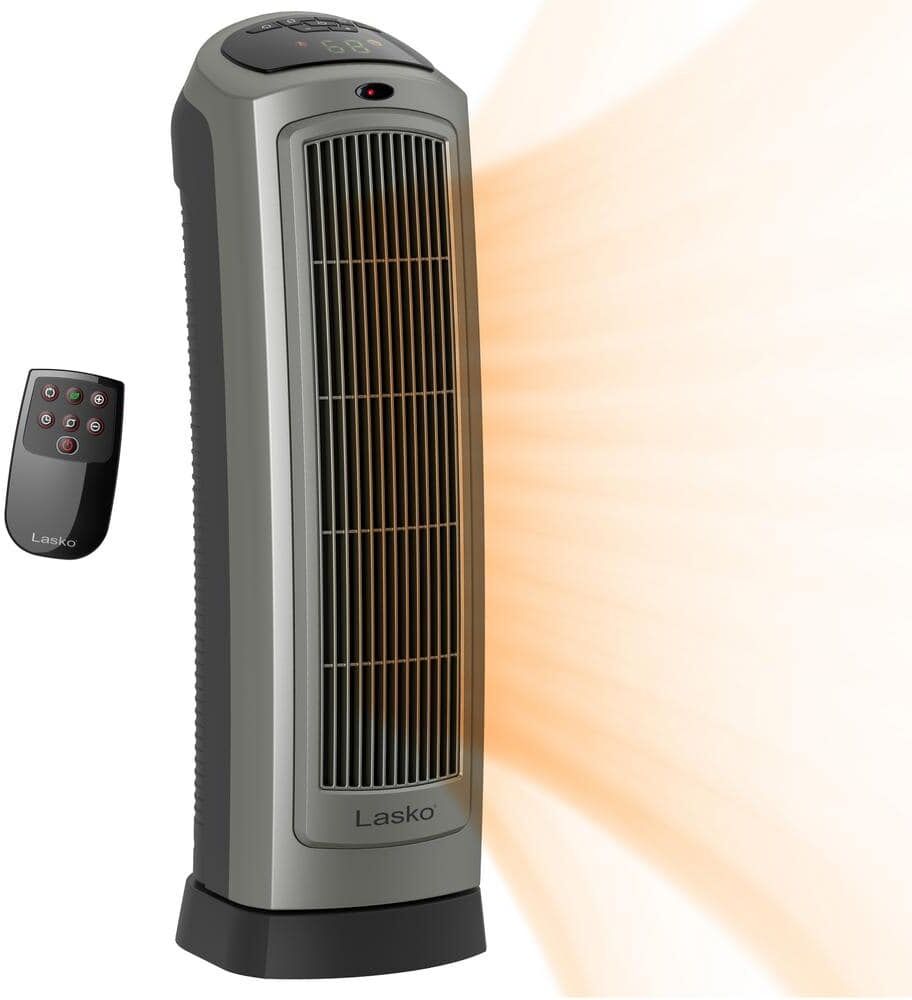 Lasko 1500W 22 in. Gray Electric Tower Ceramic Space Heater with Digital Display, Thermostat and Remote Control