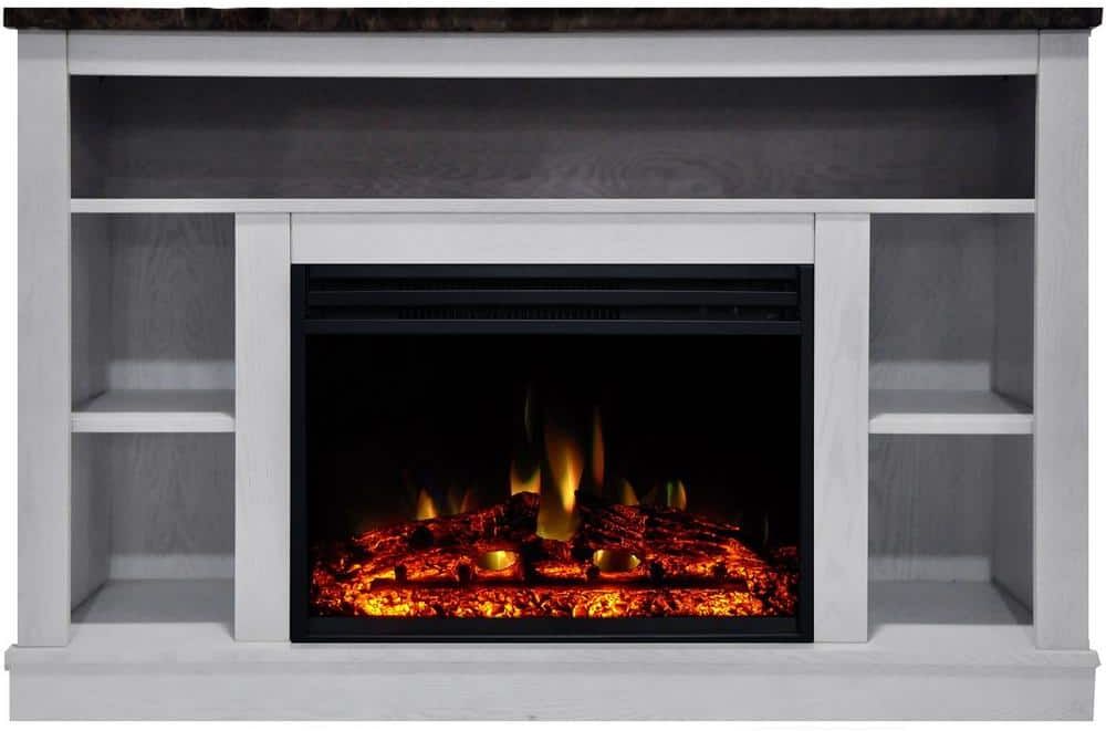 Cambridge Seville 47 in. Electric Fireplace Heater TV Stand in White with Enhanced Log Display and Remote Control