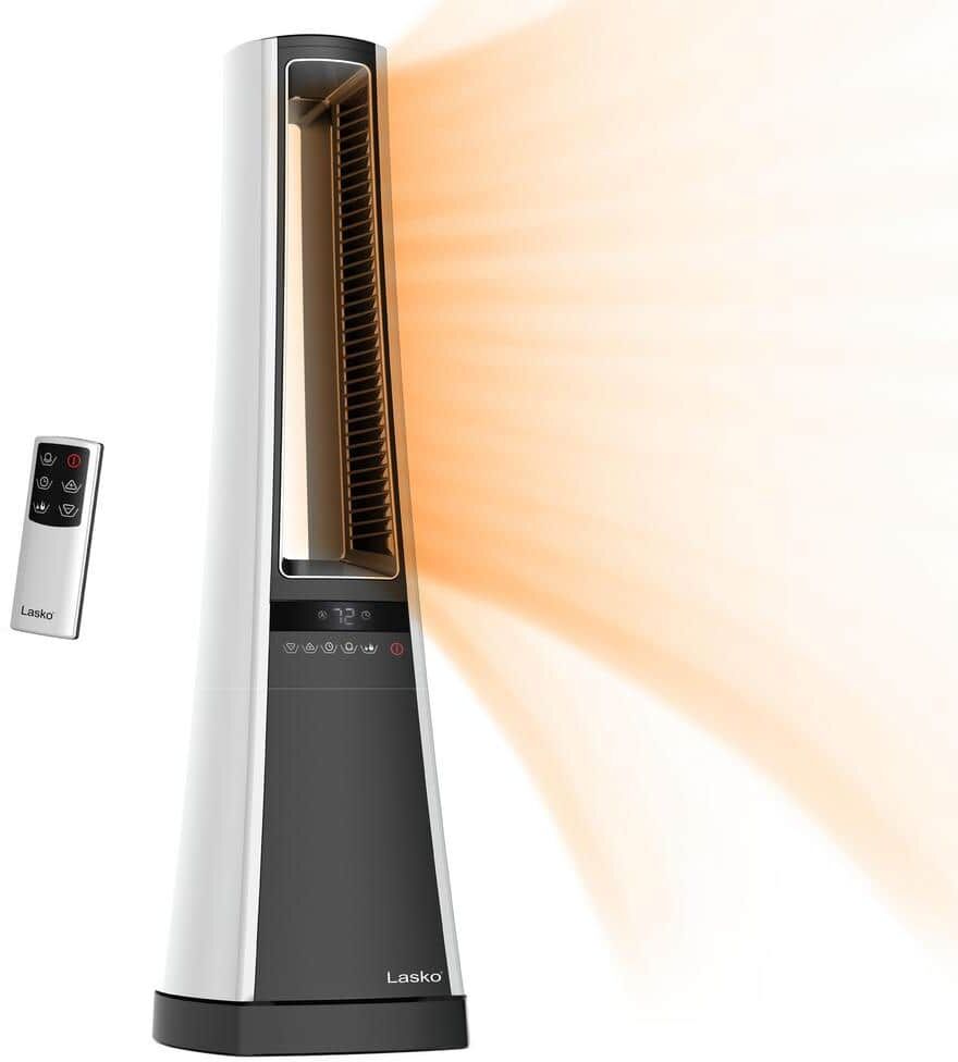 Lasko Bladeless 27 in. 1500-Watt Electric Oscillating Tower Space Heater with Digital Display and Remote Control