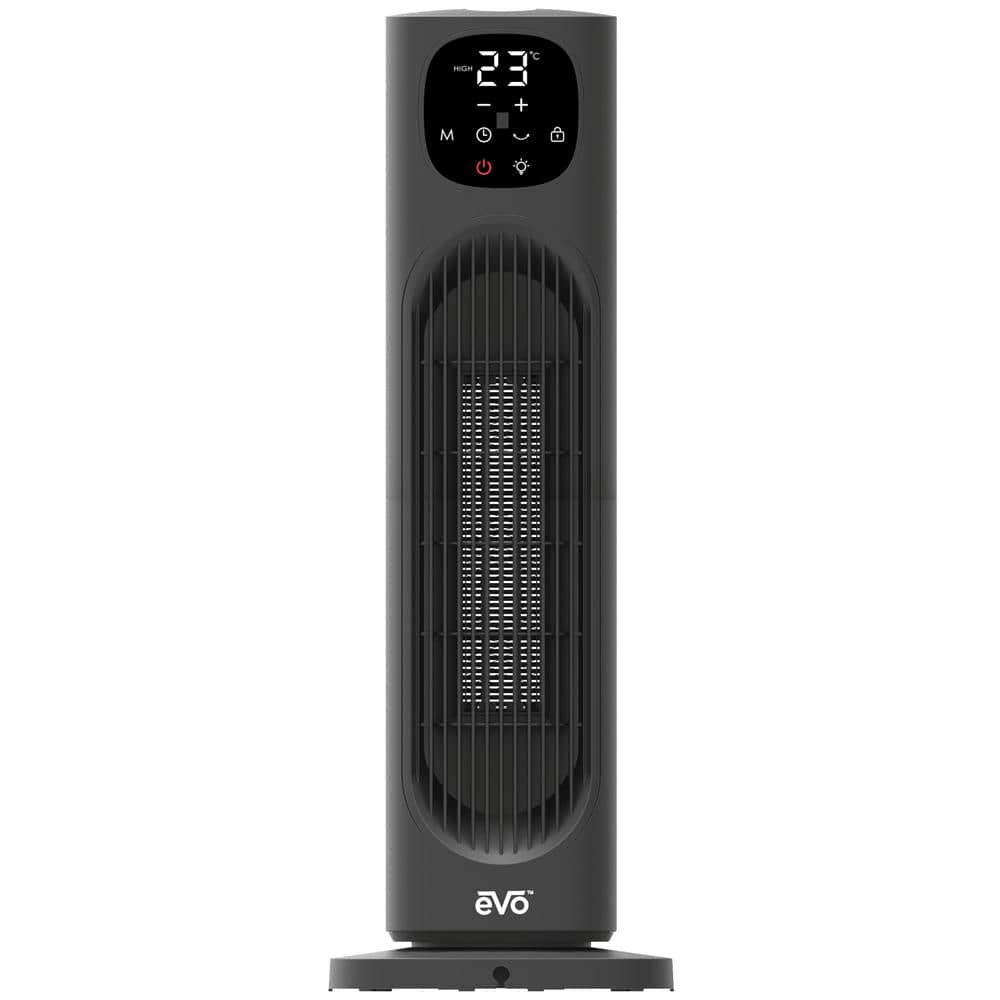 Evo 1500-Watt Digital Tower Ceramic Electric Fan Heater with Tip Over Switch and Remote Control in Black
