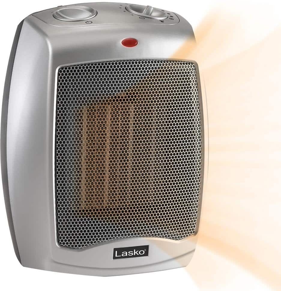 Lasko 1500W 9.2 in. Gray Electric Tabletop Ceramic Space Heater with Adjustable Thermostat and Overheat Protection