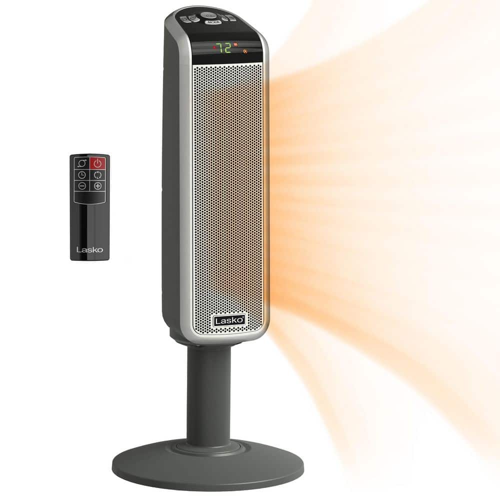 Lasko 1500W 29 in. Gray Electric Pedestal Ceramic Oscillating Space Heater with Digital Display and Remote Control