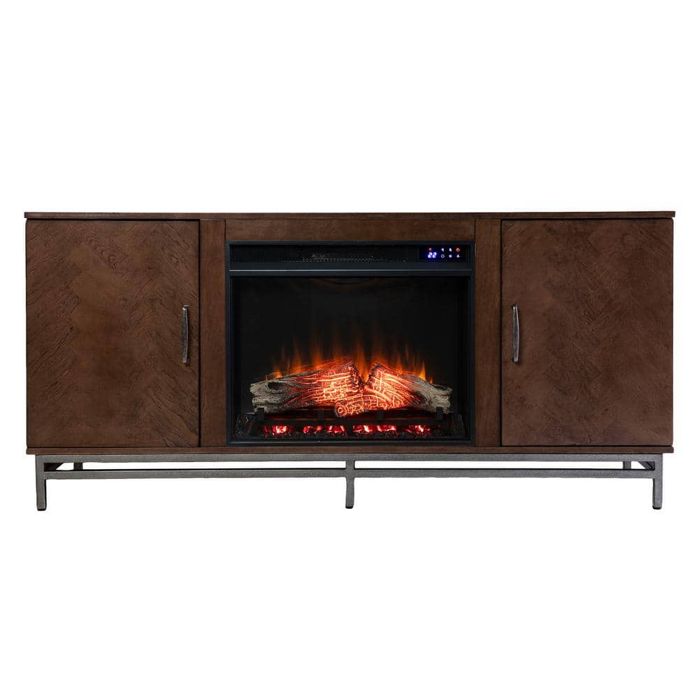Southern Enterprises Oliver 60 in. Media Storage Electric Fireplace in Brown