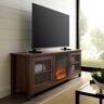 Walker Edison Furniture Company Simple 70 in. Dark Walnut 2-Door TV Stand with Electric Fireplace (Max tv size 75 in.)