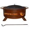 Oregon State 29 in. x 18 in. Round Steel Wood Burning Fire Pit in Rust with Grill Poker Spark Screen and Cover
