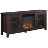 Walker Edison Furniture Company Traditional 58 in. Espresso TV Stand fits TV up to 65 in. with Glass Doors and Electric Fireplace