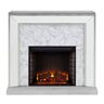 Southern Enterprises Legamma Faux Marble Mirrored 44 in. Electric Fireplace in Antique Silver and White