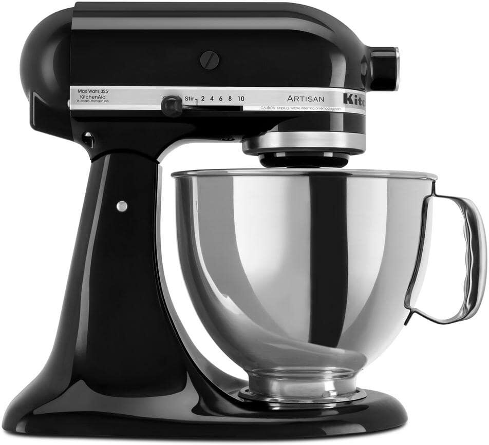 KitchenAid Artisan 5 Qt. 10-Speed Onyx Black Stand Mixer with Flat Beater, 6-Wire Whip and Dough Hook Attachments