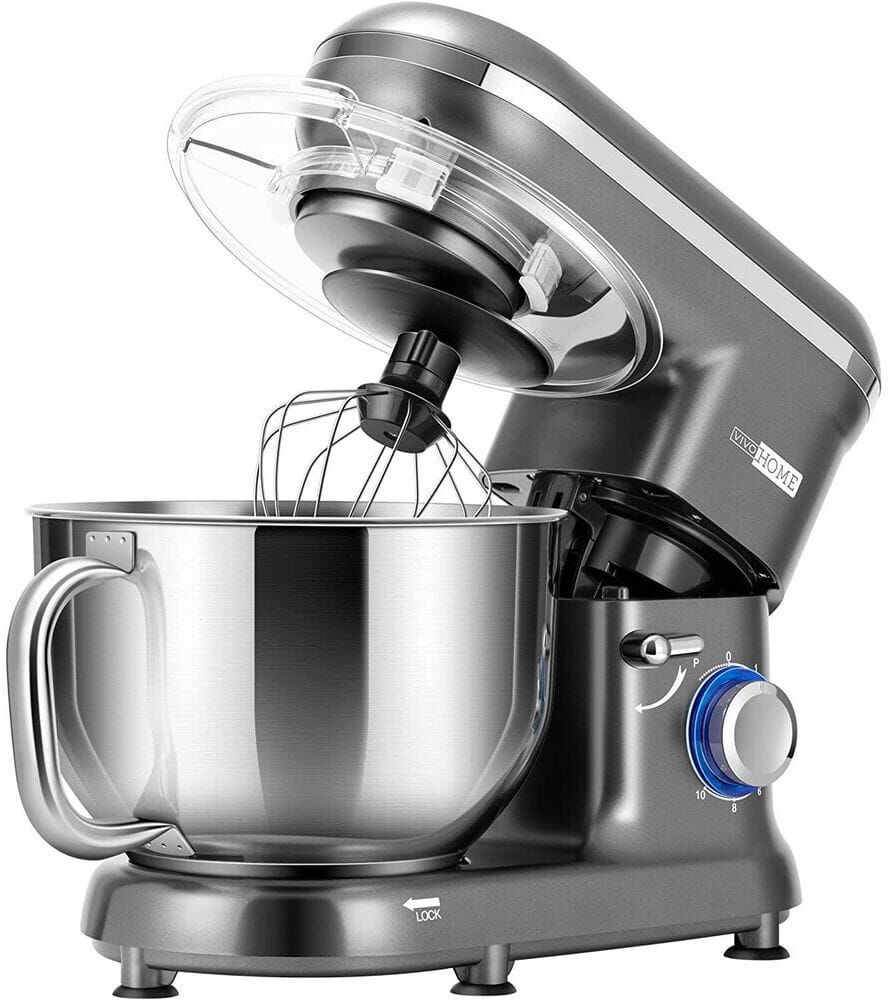 VIVOHOME 660-Watt 6 Qt. 10- speed Silver Tilt-Head Kitchen Stand Mixer with Beater, Dough Hook and Wire Whip