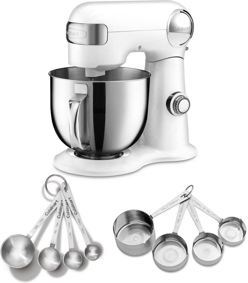 Cuisinart 5.5 qt. 12-Speed White Stand Mixer with Bonus Stainless Steel Measuring Cups and Spoons