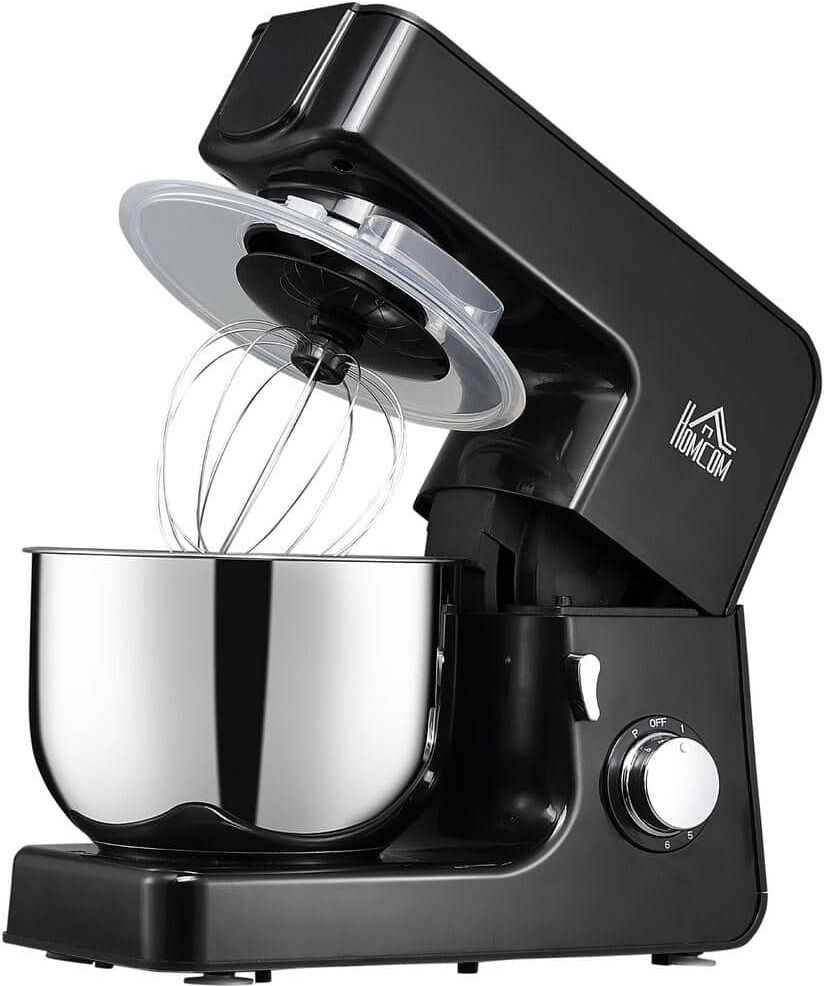 HOMCOM 6 qt. 6 plus 1P Speed Black Stand Mixer, 600-Watt Tilt Head Kitchen Electric Mixer with Stainless Steel Beater