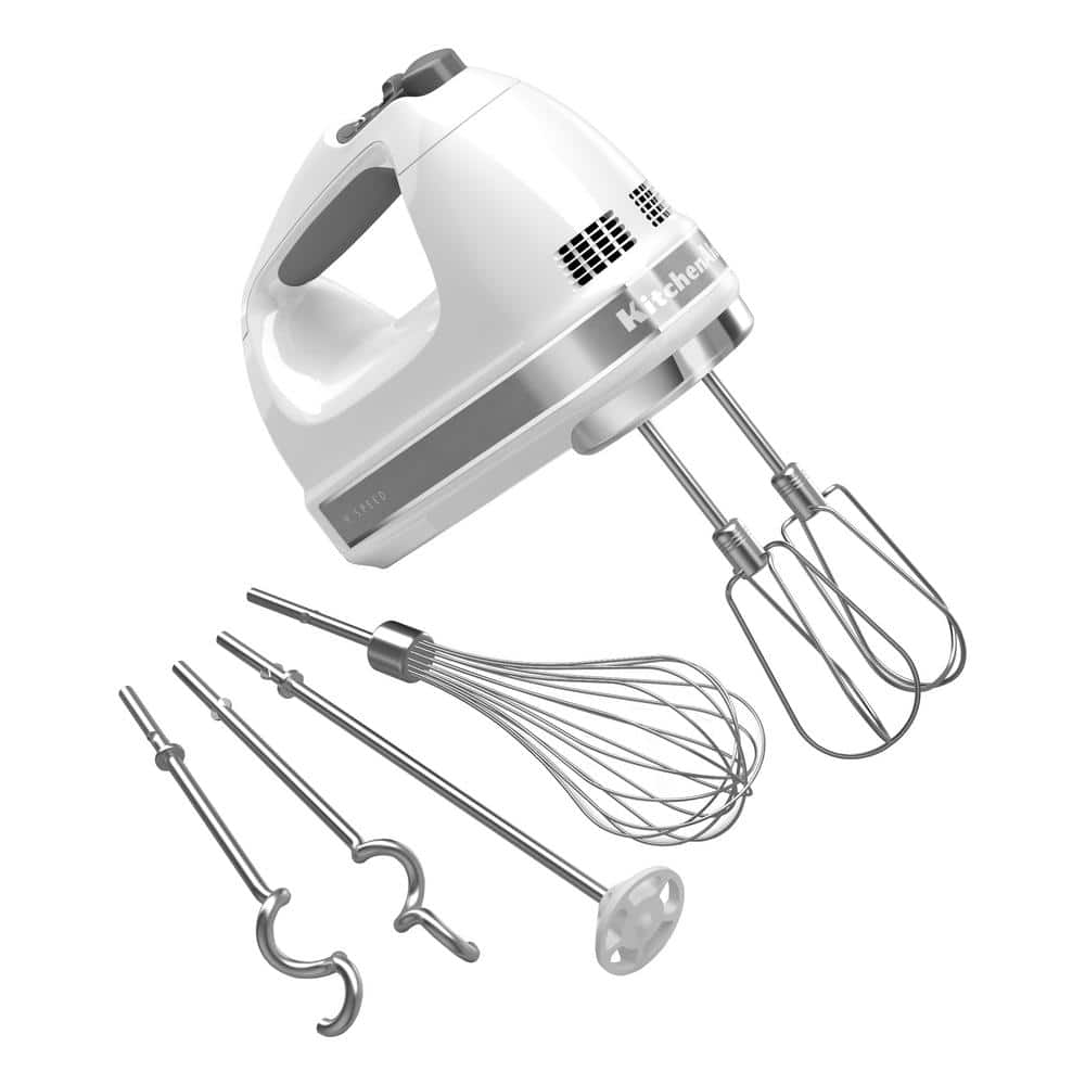 KitchenAid 9-Speed White Hand Mixer with Beater and Whisk Attachments