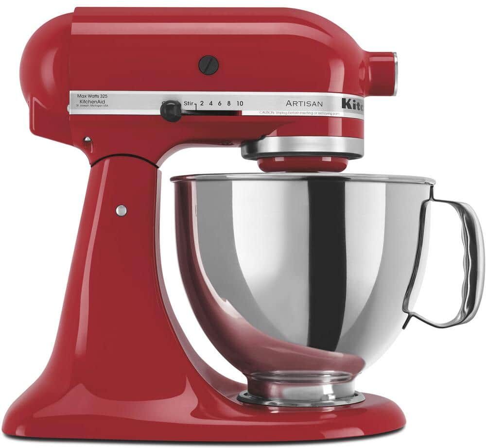 KitchenAid Artisan 5 Qt. 10-Speed Empire Red Stand Mixer with Flat Beater, 6-Wire Whip and Dough Hook Attachments