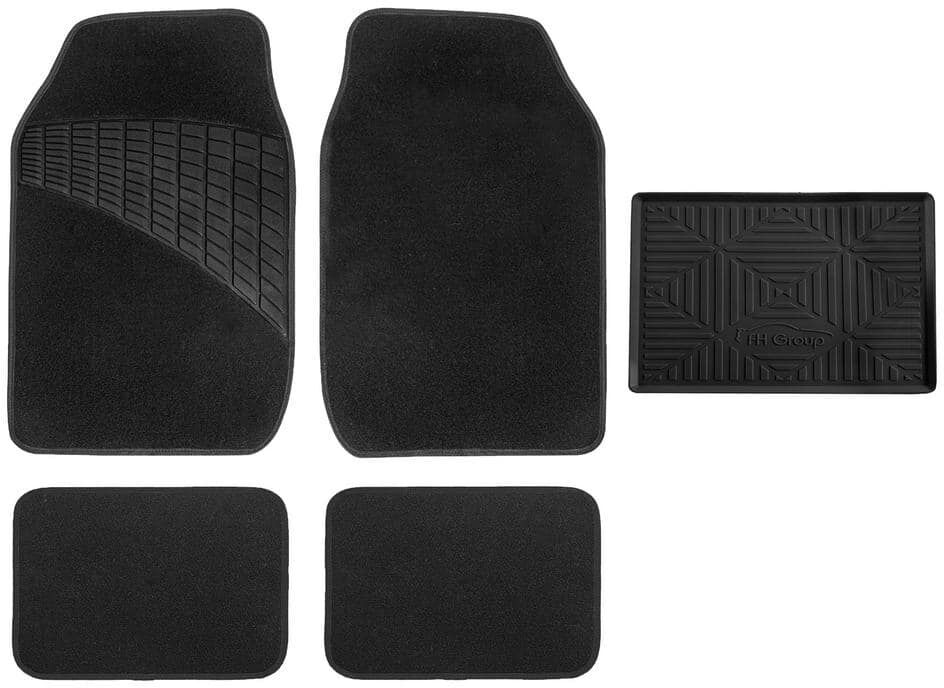 FH Group Color Trimmed Black with Rubber Heel pad 4 Piece Non Slip 25 in. x 17 in. Carpet Car Floor Mats