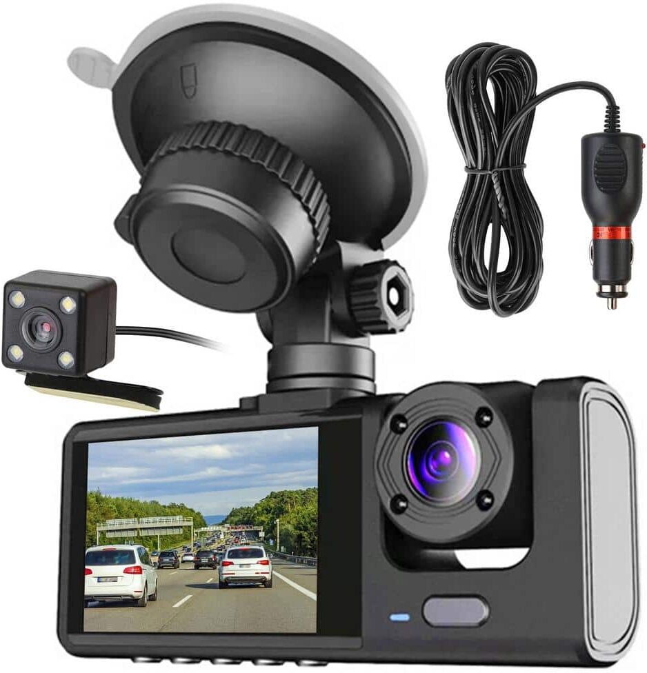 Etokfoks 3-Channel Car DVR Dash Cam Video Recorder with 1080P Front Inside Rear Camera G-Sensor Night Vision Parking Monitor