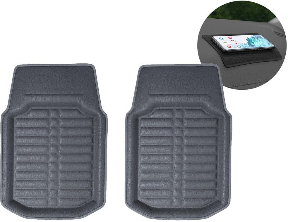 FH Group Gray Faux Leather Liners Deep Tray Car Floor Mats with Anti-Skid Backing - Front Set