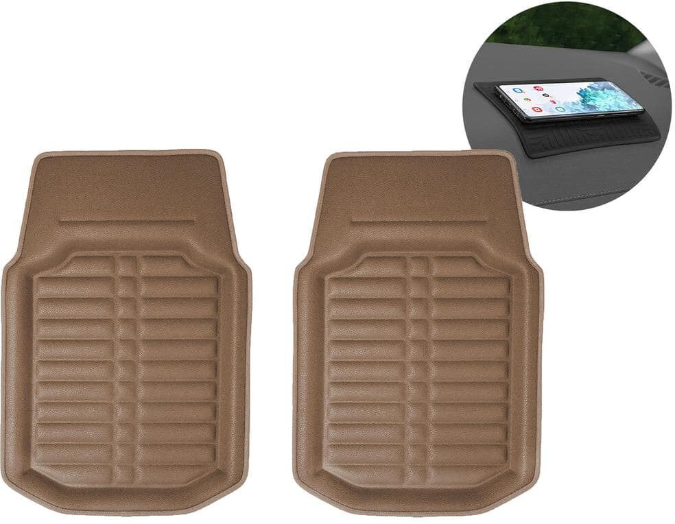 FH Group Beige Faux Leather Liners Deep Tray Car Floor Mats with Anti-Skid Backing - Front Set