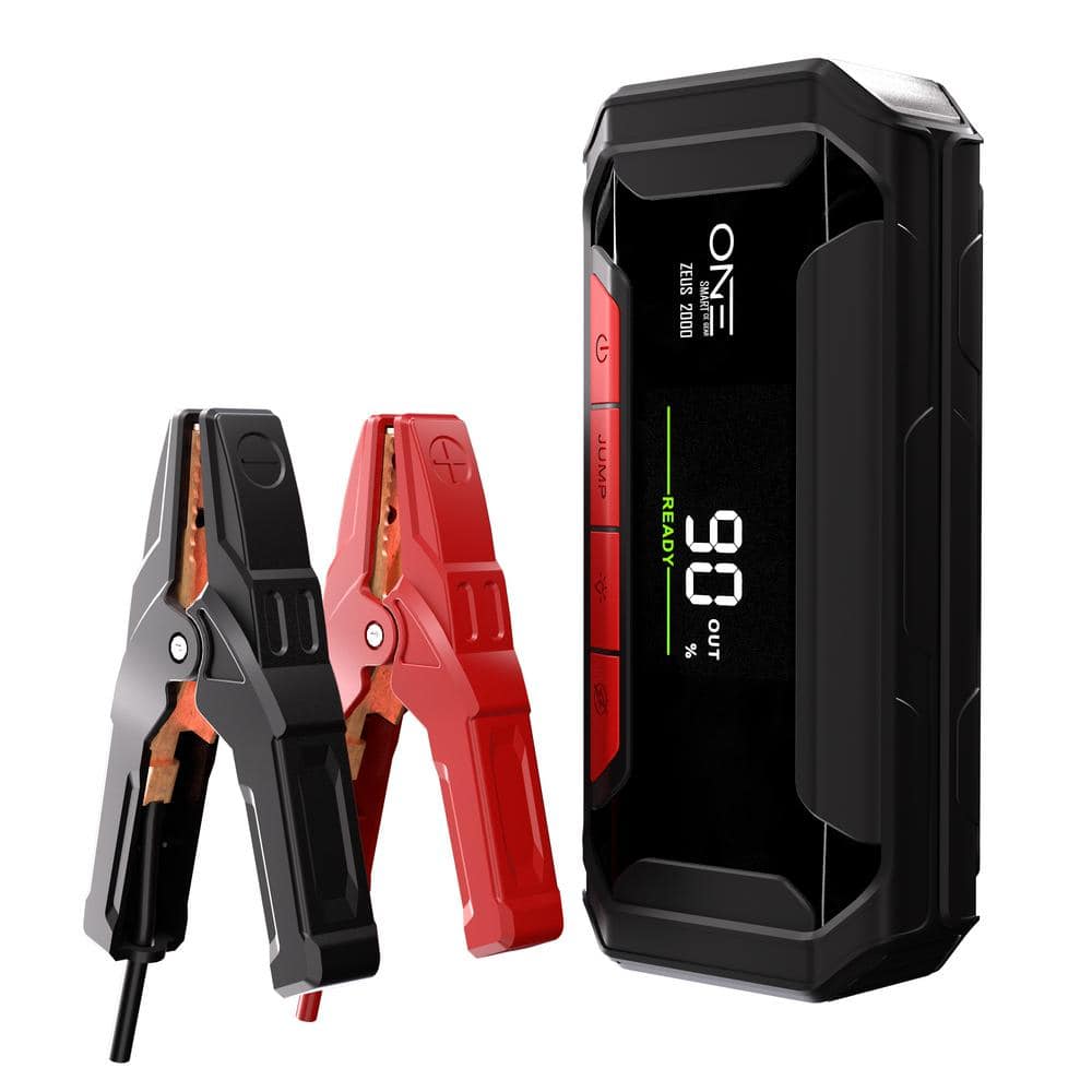 One Smart Consumer Electronics Gear 2000A 12V Portable Jump Starter, Up to 8.5L Gas and 6L Diesel Engines, Built-In 20000 mAh USB Power Bank, with Hard Case