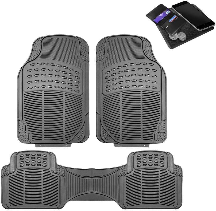 FH Group Gray 3-Piece Heavy-Duty High Quality Vinyl Car Floor Mats - Universal Fit for Cars, SUVs, Vans and Trucks - Full Set