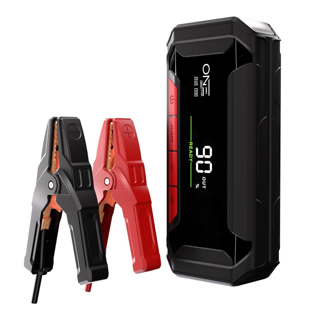 One Smart Consumer Electronics Gear 1200A 12V Portable Jump Starter, Up to 7L Gas and 5L Diesel Engines, Built-In 12000 mAh USB Power Bank with Hard Case
