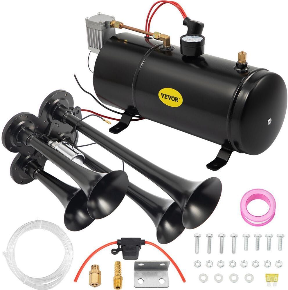 VEVOR Train Air Horns Kit 150DB Air Compressor Tank 4 Trumpet Super Loud with 120 PSI 12-Volt for Vehicle Trucks Car Jeep SUV