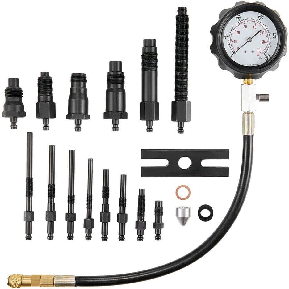 VEVOR Diesel Engine Compression Tester 18-Pieces Cylinder Pressure Test Tool Kit with 0-1000 Psi Gauge and Adapters