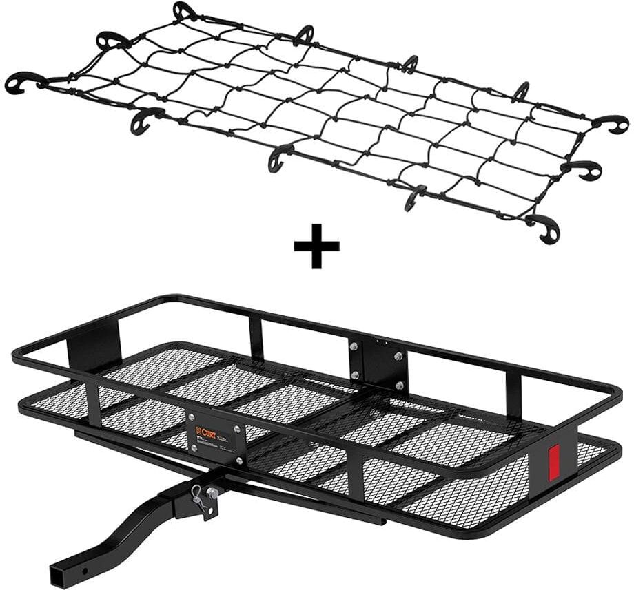 CURT 500 lbs. Capacity 60 in. x 24 in. Black Steel Basket Hitch Cargo Carrier (Folding 2 in. Shank) and Elastic Net Combo Kit