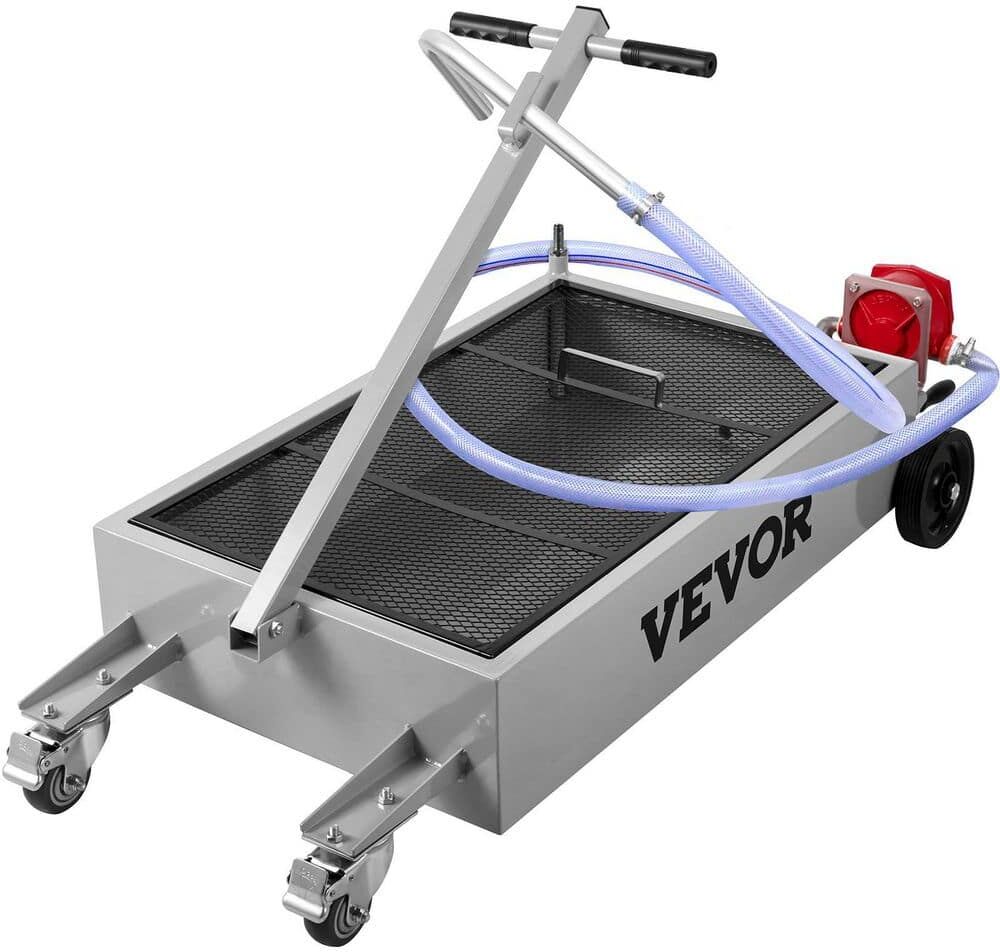 VEVOR Oil Drain Pan 15 Gal. Steel Oil Change Tank 57 l Low Profile Foldable Hand with Pump Hose Swivel Casters Wheels for Car