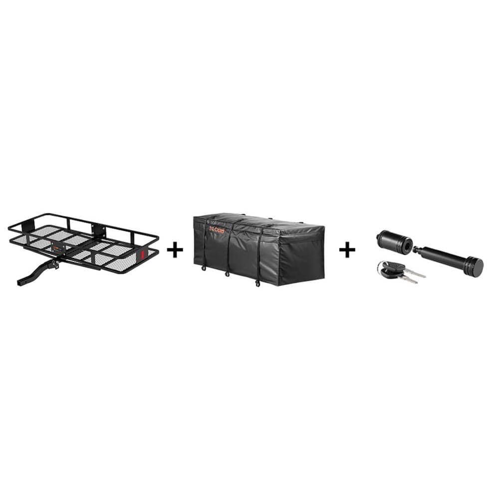 CURT 500 lbs. 60 in. x 24 in. Black Steel Basket Hitch Cargo Carrier (Folding 2 in. Shank) and Elastic Net Combo Kit