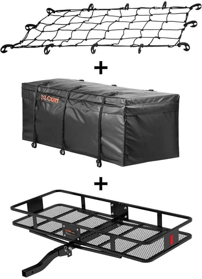 CURT Combo 500 lbs. Capacity 60 in. x 24 in. Black Steel Basket Hitch Cargo Carrier with Cargo Bag and Net