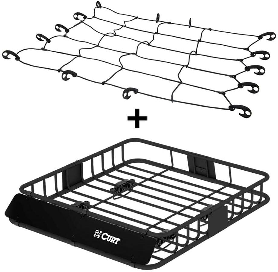 CURT 42 in. x 37 in. Black Steel Roof Rack Cargo Carrier and Cargo Net Combo Kit